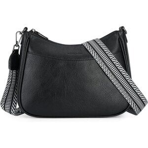 👑Women's Black Leather Lightweight Zipper Pocket Adjustable Strap Crossbody Bag